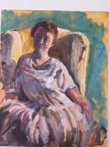 Woman in a Yellow Chair 20 x 16 Oil on Canvas Susan Tyler