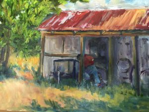 Work in the Shed Oil on Panel 9 x 12 Artist Susan Tyler