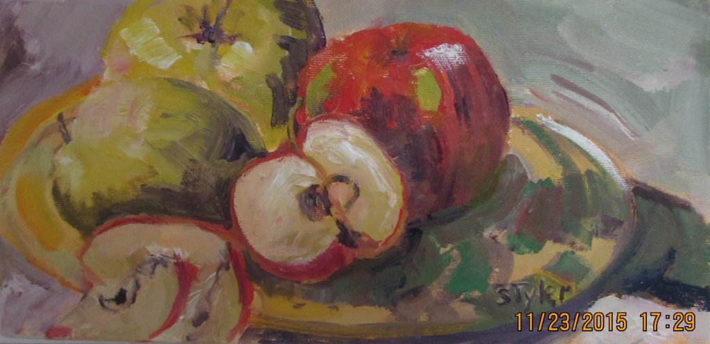 Apples on a Plate 12 x 6 Oil on Canvas Artist: Susan Tyler 