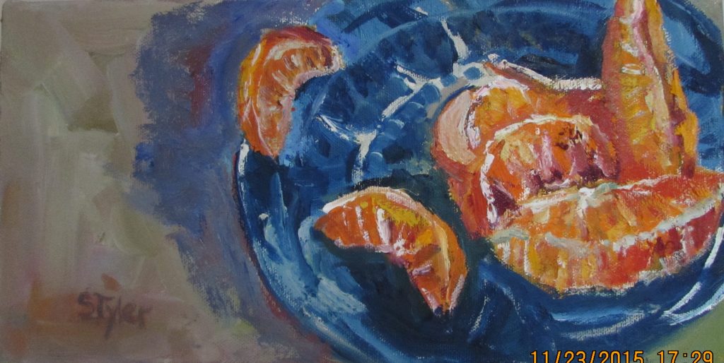 Tangerine Slices on a Plate 12 x 6 Oil on Canvas Artist: Susan Tyler 