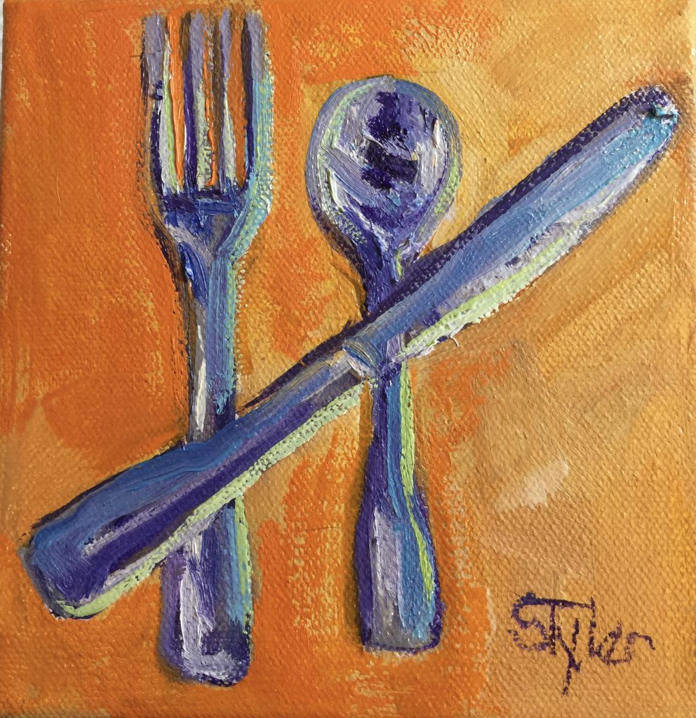 Knife, Fork & Spoon 5x5 Oil Artist: Susan Tyler
