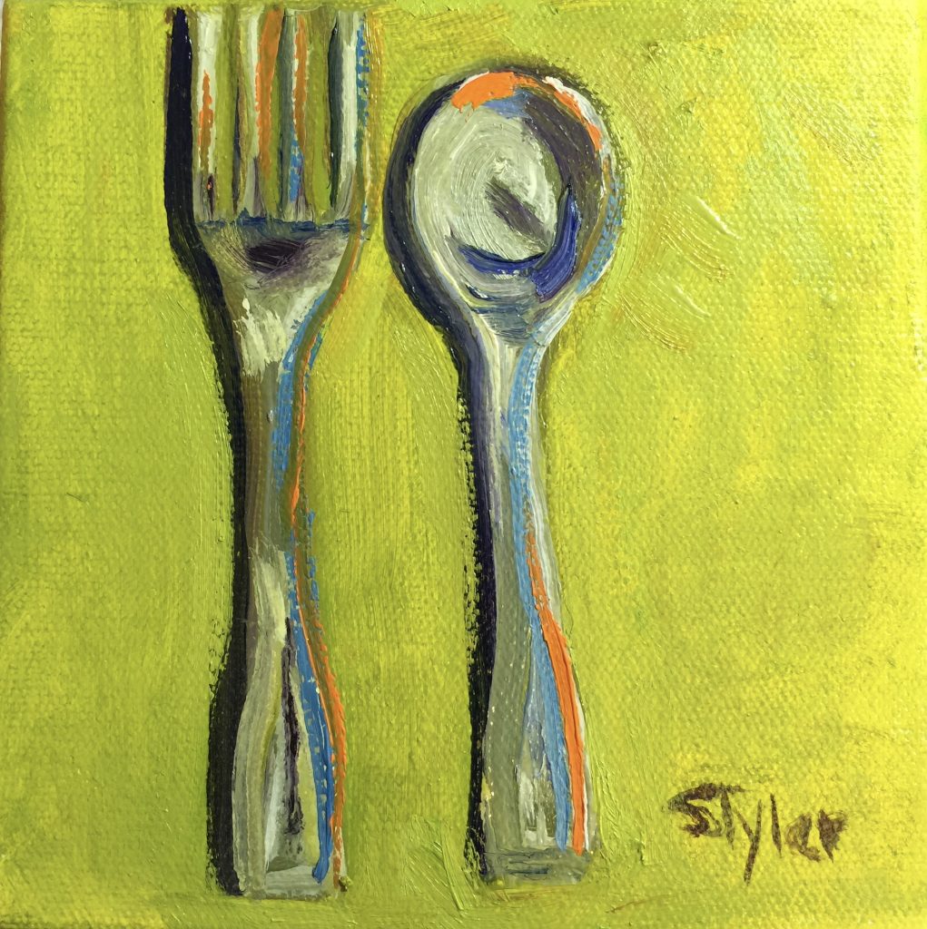 Fork & Spoon 5 x 5 Oil Artist: Susan Tyler